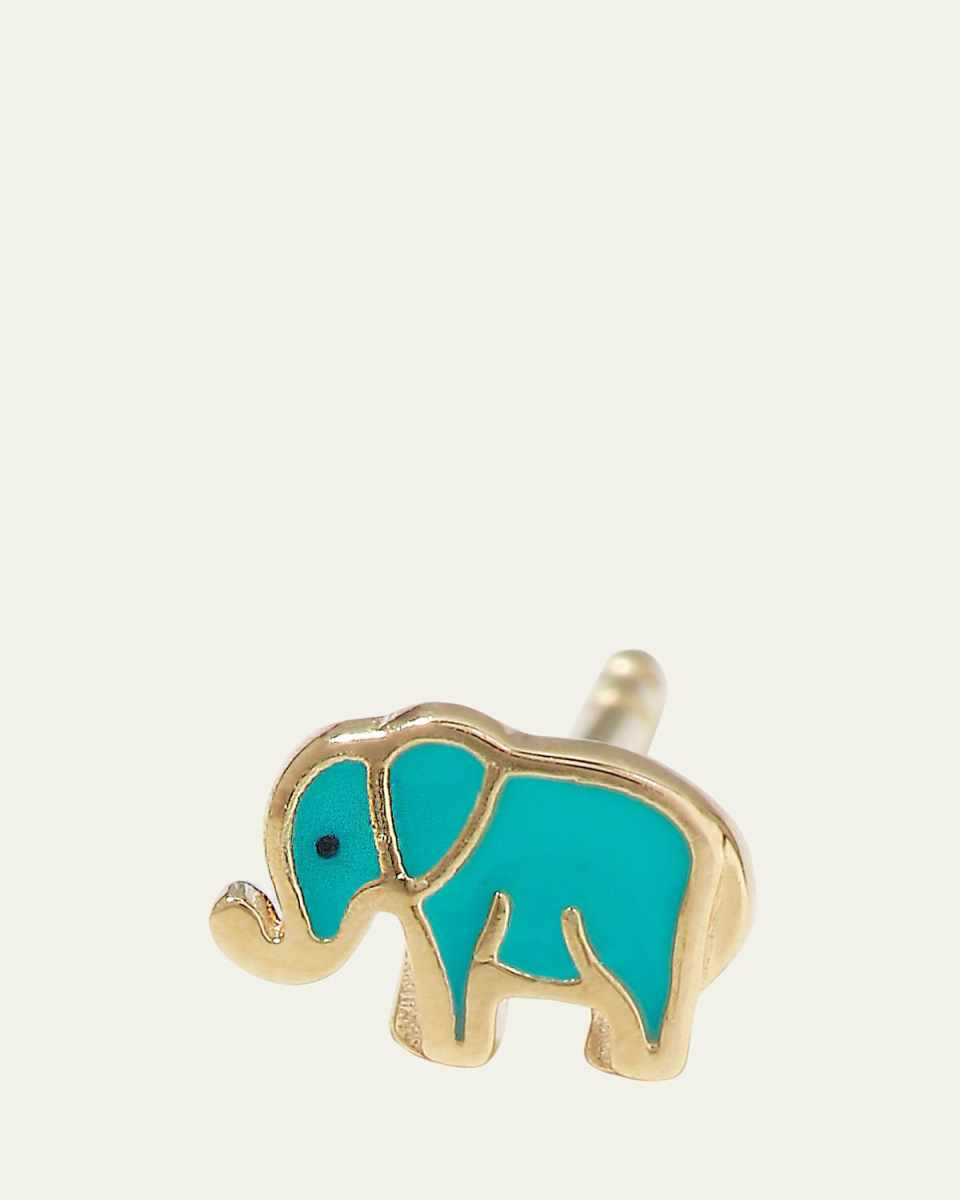 14k Mini Elephant Enamel Single Stud Earring